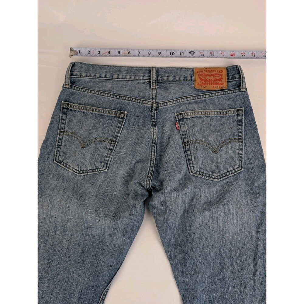 Levis 514 34x34 Jeans Mens Straight Fit Blue Denim Medium Wash Casual Burn